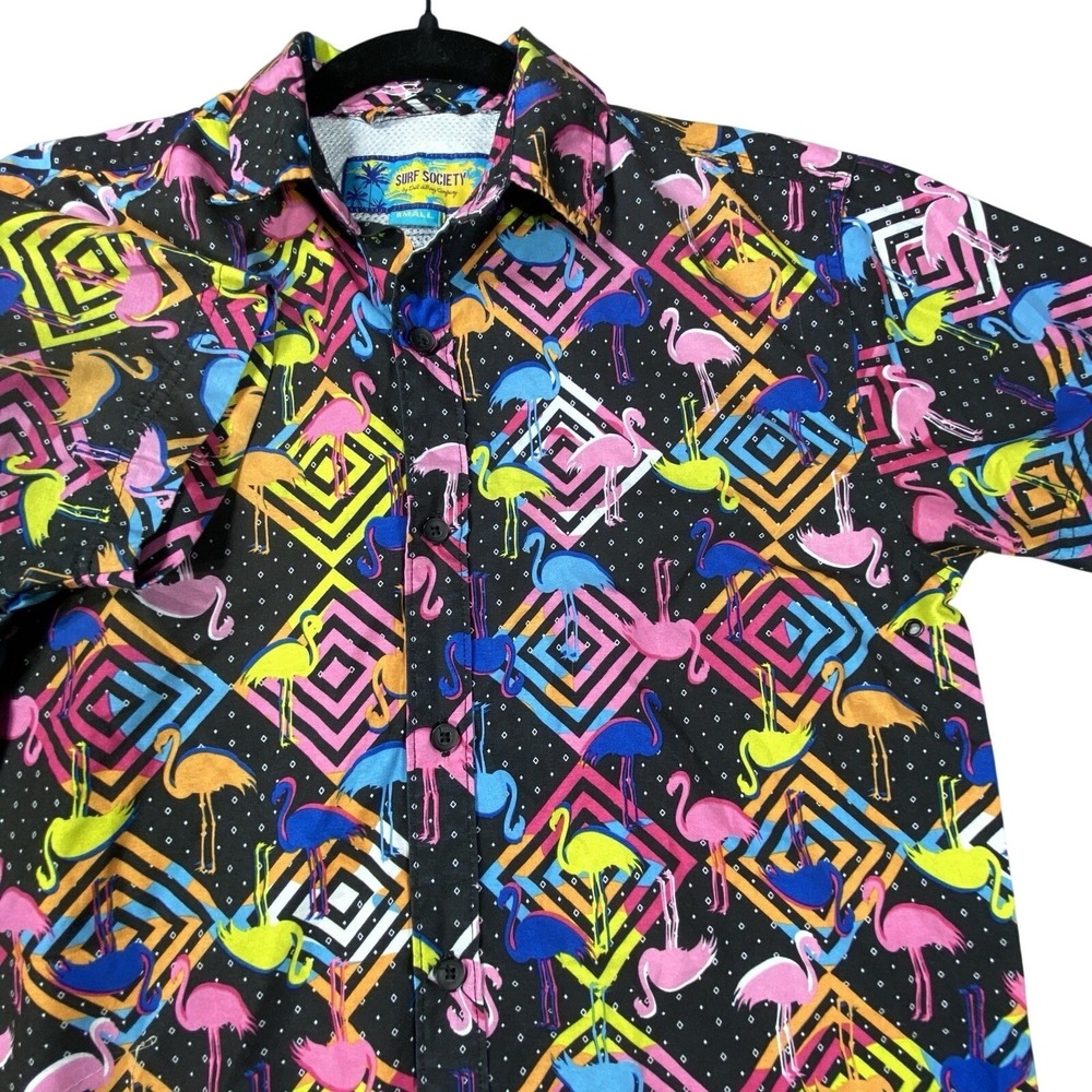 Fresh Prints of Bel-Air Shirt Mens Small Black Abstract Button Up Geometric Vent
